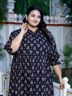 Plus Size Black Cotton Flared Frock Style-600017