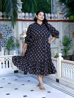 Plus Size Black Cotton Flared Frock Style-600017