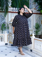 Plus Size Black Cotton Flared Frock Style-600017