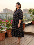 Black Cotton Flared Frock Style Plus Size-600017