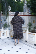 Plus Size Black Cotton Flared Frock Style-600017
