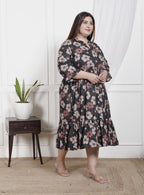 Plus Size Black Cotton Flared Frock Style-600019