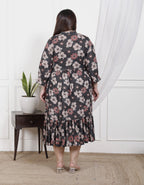 Plus Size Black Cotton Flared Frock Style-600019