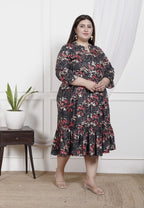 Plus Size Black Cotton Flared Frock Style-600020