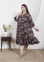 Plus Size Black Cotton Flared Frock Style-600020