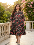 Plus Size Black Rayon Flared Frock Style-600020