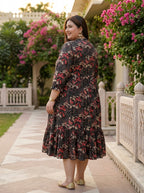 Plus Size Black Rayon Flared Frock Style-600020