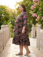 Plus Size Black Rayon Flared Frock Style-600020