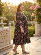 Plus Size Black Rayon Flared Frock Style-600020