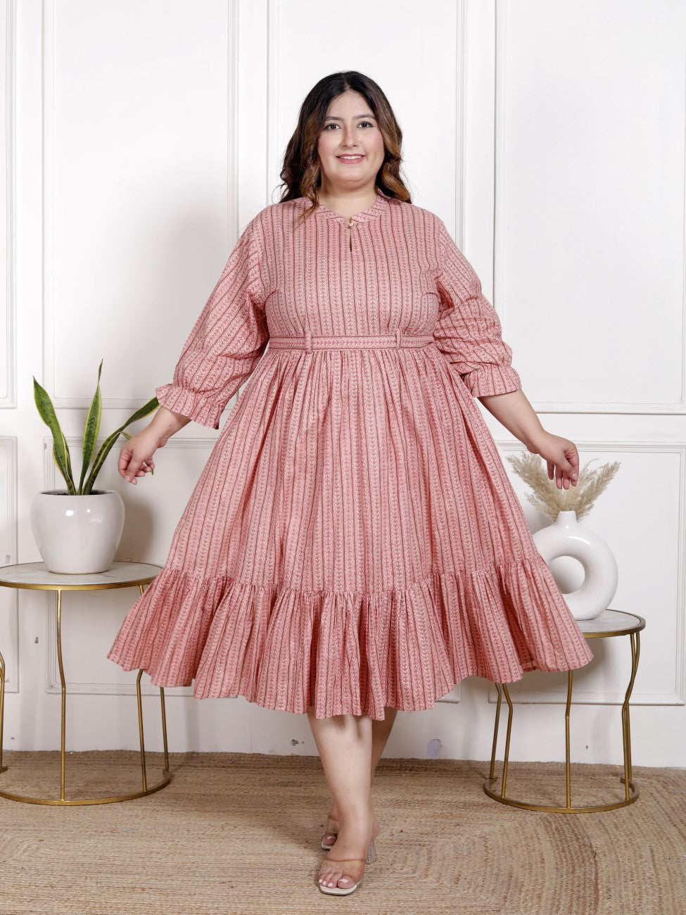 Plus Size Peach Cotton Flared Frock Style-600021 Main image
