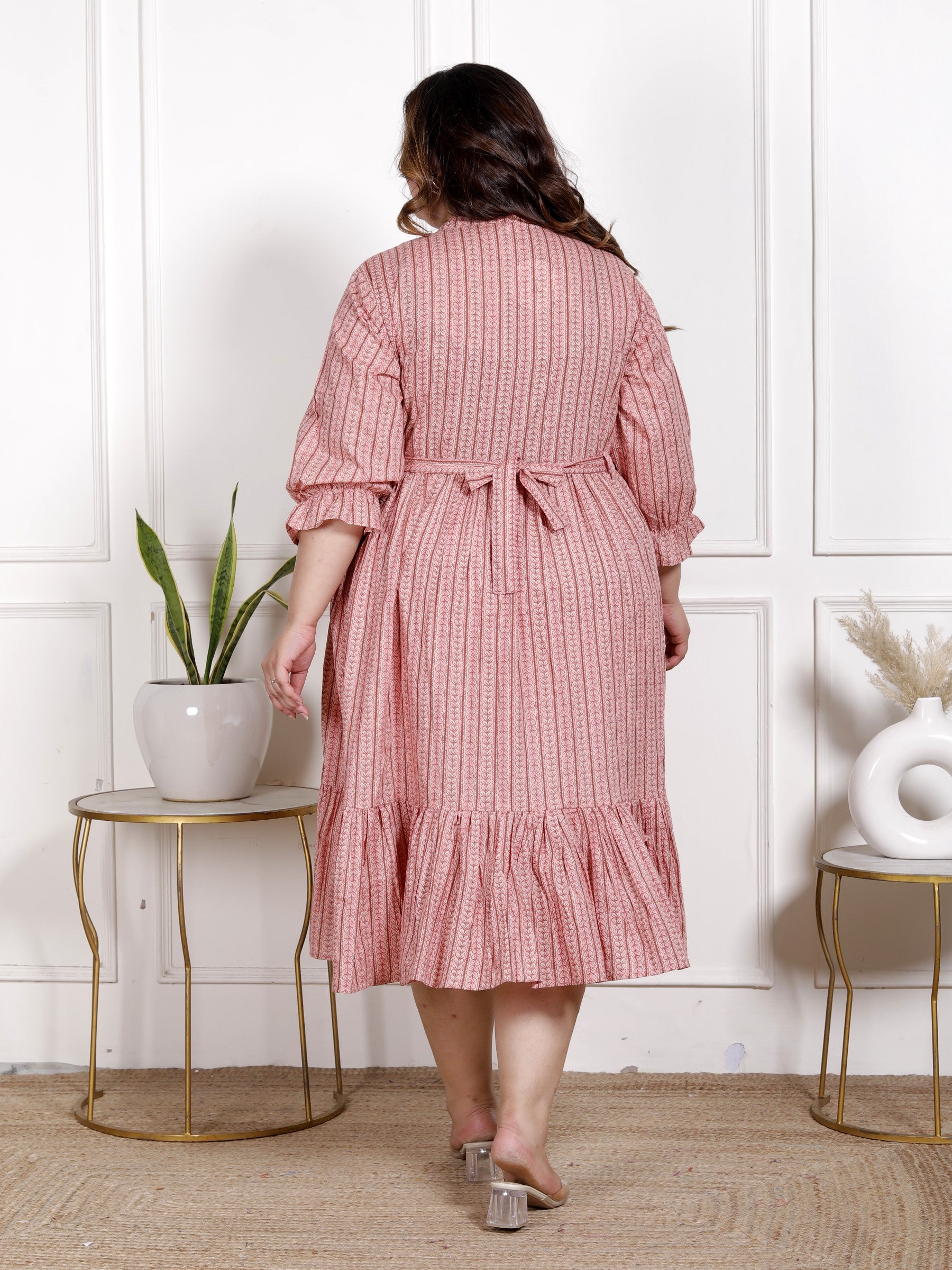 Plus Size Peach Cotton Flared Frock Style-600021