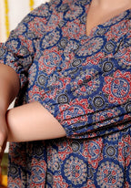 Plus Size Blue Cotton  Flared Frock Style-600025