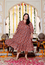 Plus Size Red Cotton  Flared Frock Style-600026