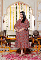 Plus Size Red Cotton  Flared Frock Style-600026