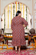 Plus Size Red Cotton  Flared Frock Style-600026