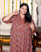 Plus Size Red Cotton  Flared Frock Style-600026