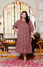 Plus Size Red Cotton  Flared Frock Style-600026