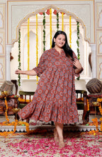 Plus Size Red Cotton  Flared Frock Style-600026