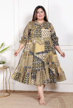 Plus Size Green Cotton Flared Frock Style-600028