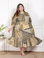 Plus Size Green Cotton Flared Frock Style-600028