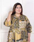 Plus Size Green Cotton Flared Frock Style-600028