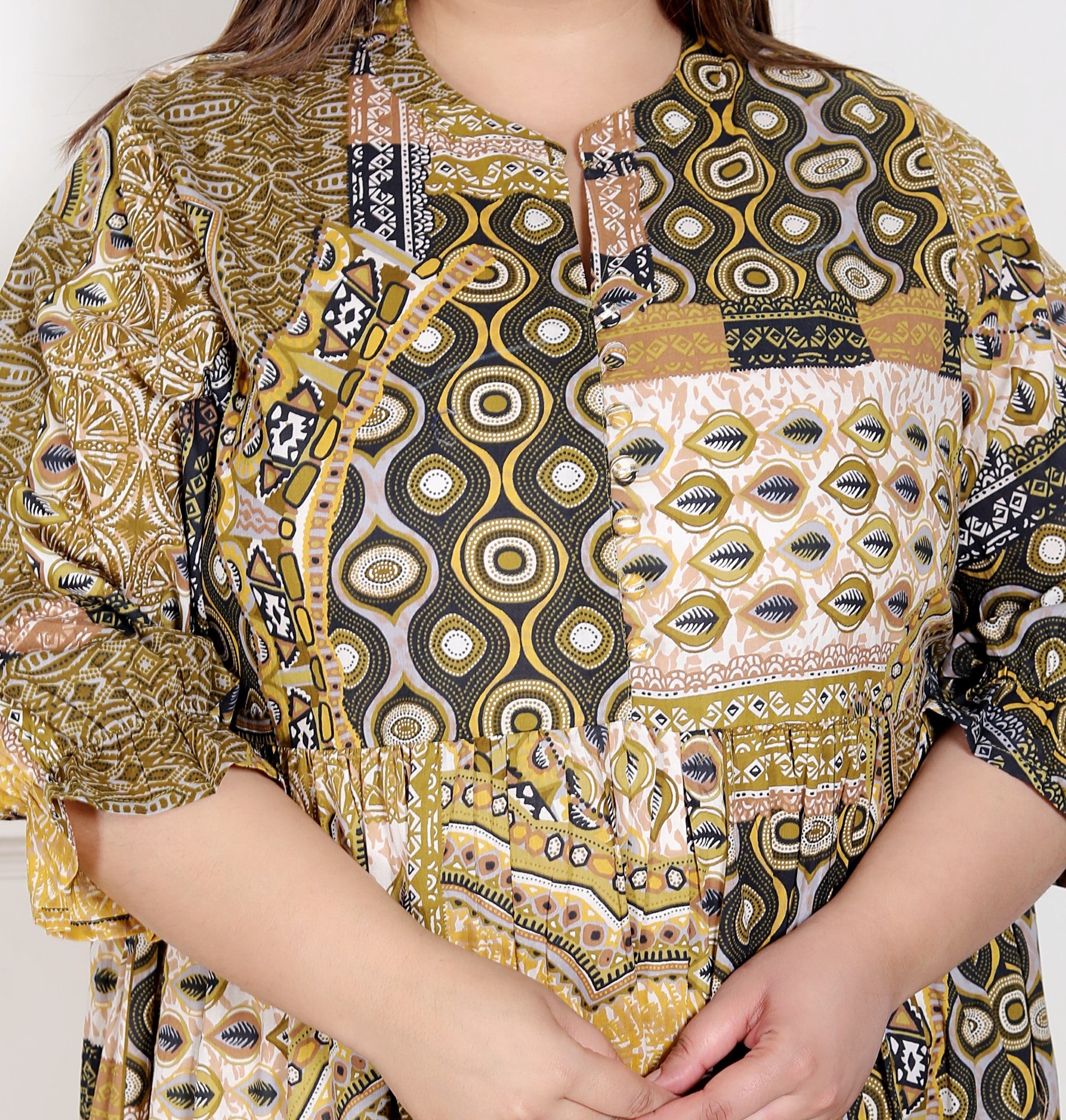 Plus Size Green Cotton Flared Frock Style-600028