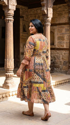 Plus Size Orange Cotton Flared Frock Style-600029