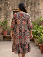 Plus Size Black Cotton Flared Frock Style-600030