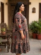 Plus Size Black Cotton Flared Frock Style-600030