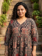 Plus Size Black Cotton Flared Frock Style-600030