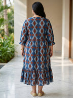 Blue Cotton Flared Frock Style Plus Size-600031