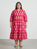 Plus Size Pink Cotton Flared Frock Style-600032