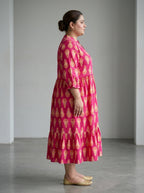 Plus Size Pink Cotton Flared Frock Style-600032