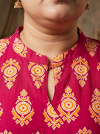 Plus Size Pink Cotton Flared Frock Style-600032
