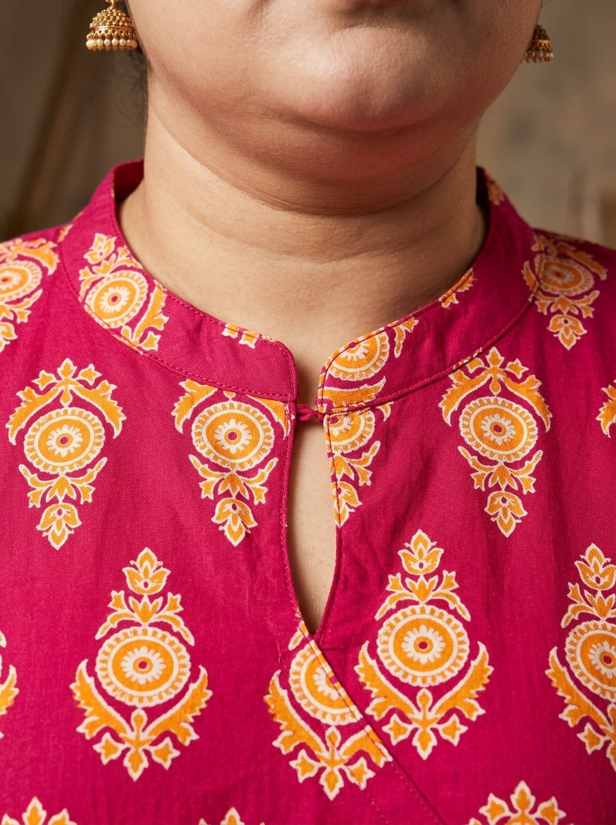 Plus Size Pink Cotton Flared Frock Style-600032