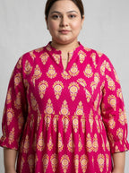 Plus Size Pink Cotton Flared Frock Style-600032