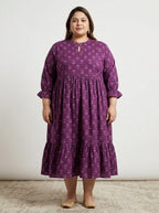 Plus Size Purple Cotton Flared Frock Style-600033