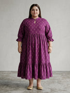 Plus Size Purple Cotton Flared Frock Style-600033
