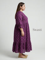 Plus Size Purple Cotton Flared Frock Style-600033