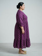 Plus Size Purple Cotton Flared Frock Style-600033