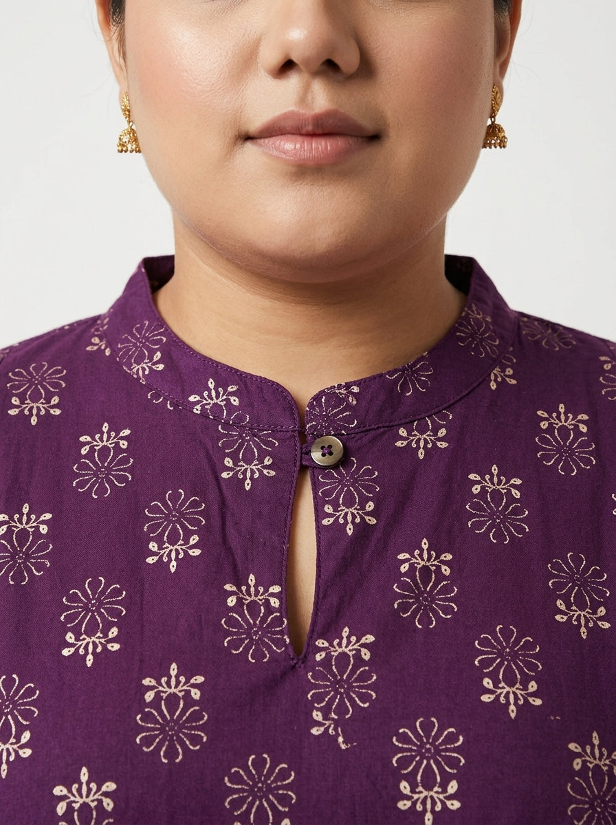 Plus Size Purple Cotton Flared Frock Style-600033