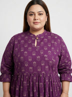 Plus Size Purple Cotton Flared Frock Style-600033