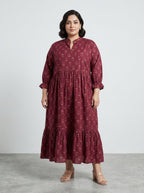 Plus Size Maroon Cotton Flared Frock Style-600034