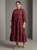 Plus Size Maroon Cotton Flared Frock Style-600034