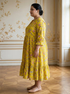 Plus Size Yellow Cotton Flared Frock Style-600035