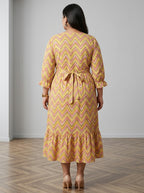 Plus Size Yellow Cotton Flared Frock Style-600037