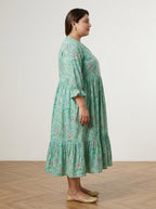 Plus Size Green Cotton Flared Frock Style-600038