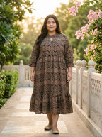 Black Cotton Flared Frock Style Plus Size-600041