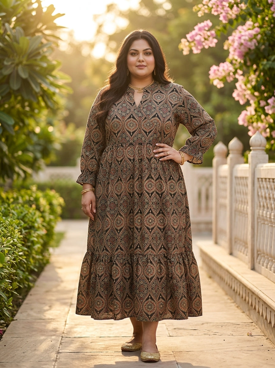 Black Cotton Flared Frock Style Plus Size-600041 Secondary image