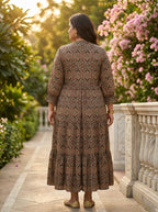 Black Cotton Flared Frock Style Plus Size-600041
